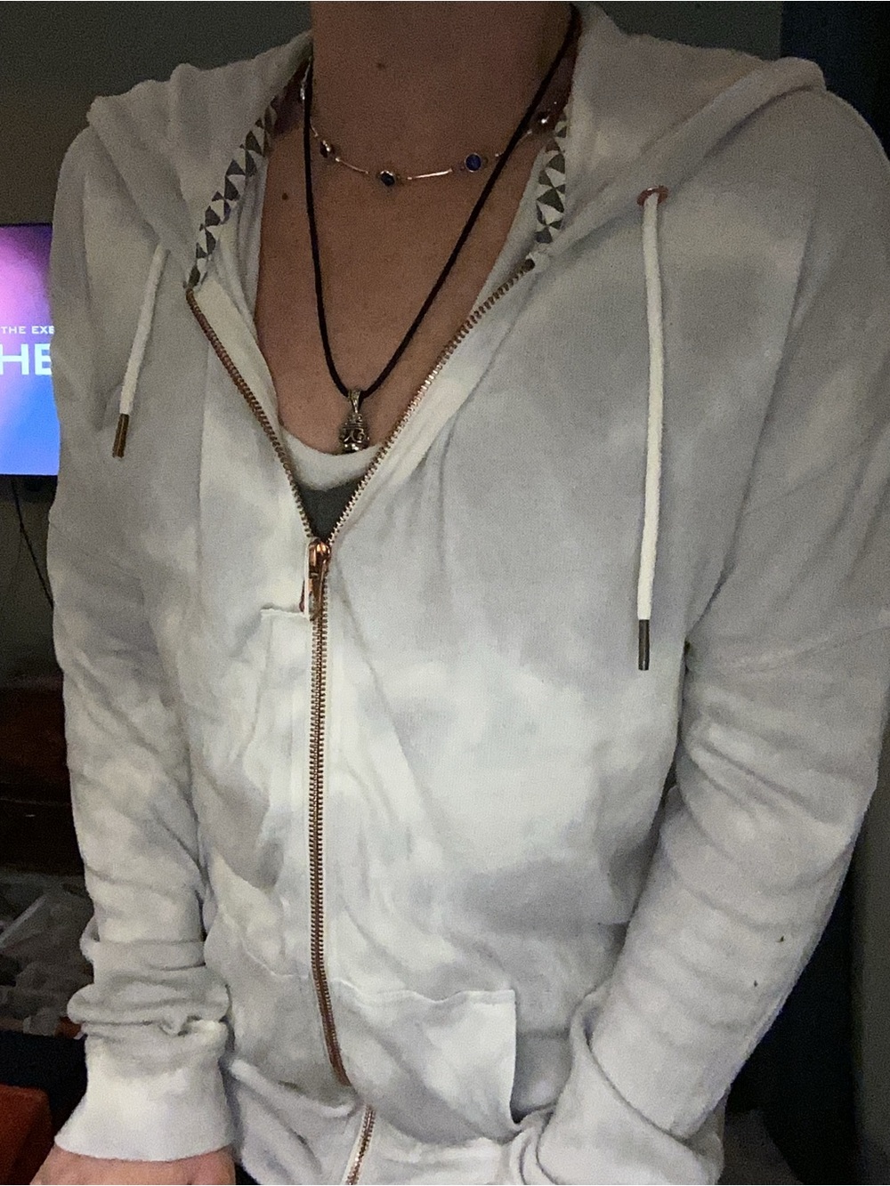 Volcom White Tie-Dye Zip Hoodie with Rose Gold Zipper